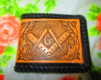 vintage handtooled mens Free MASONS made in USA   WALLET