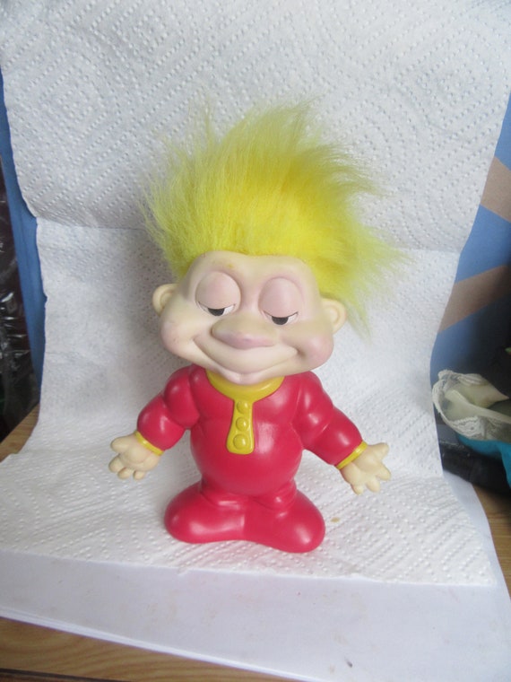 Vtg 1990s Sleepy Troll Bank With Yellow Hair 