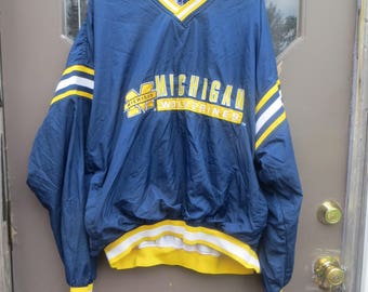 Vintage Michigan Starter Jacket Puffer Hood Blue Yellow - Etsy