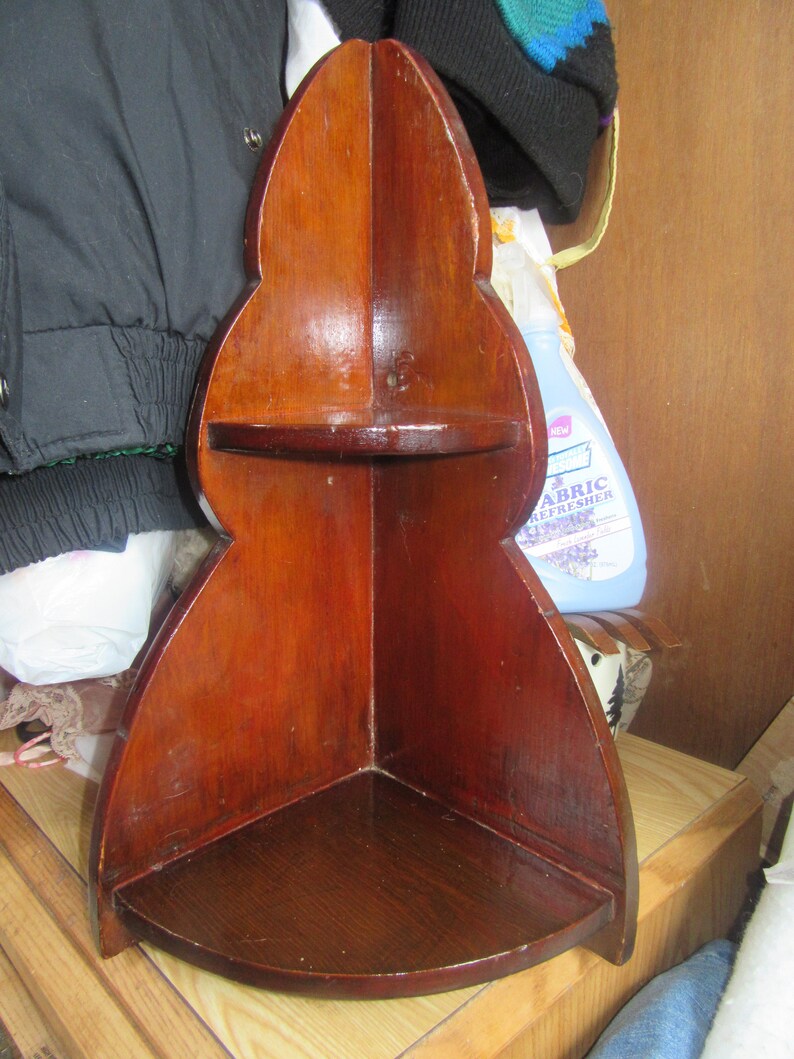 Vintage HEAVY Wood Corner Shelf Knick Knack 2 TIER Wooden Wall Etsy