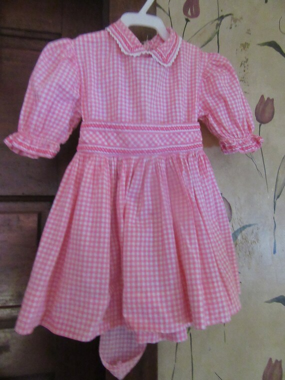 1950 little girls pink white gingham checked dress