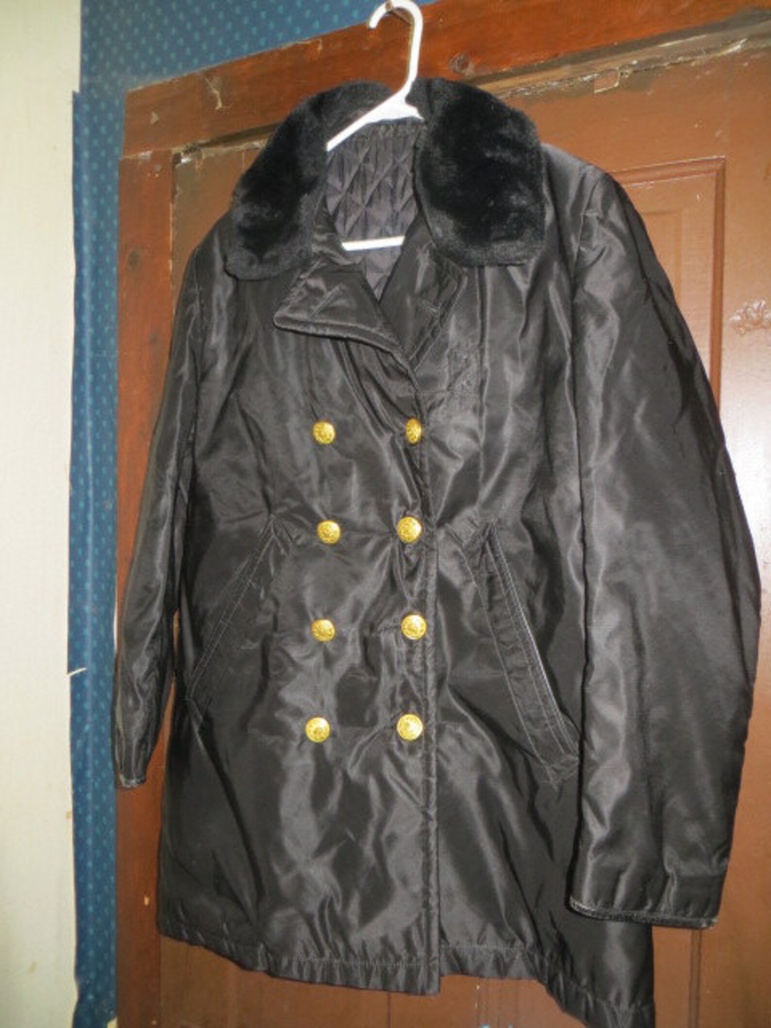 1940s Black Three Quarter Length Double Breasted Patrolman's Coat W ...