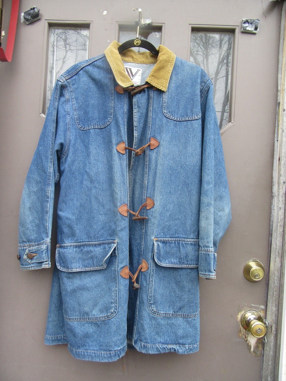 1980S womens denim duster by VENEZIA toggle buttons Corduroy | Etsy