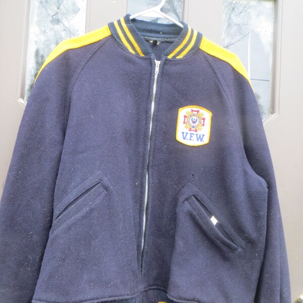 40s / 1950s  VFW VETERANS FOREIGN Wars wool   purple gold talon  zipper letterman jacket sz  large