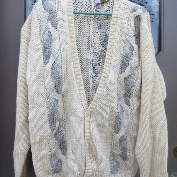 vintage  oversized   80s  cosby style Brad  Richards   Hand knits cable knit  grandpa  ACRYLIC cardigan      sz small