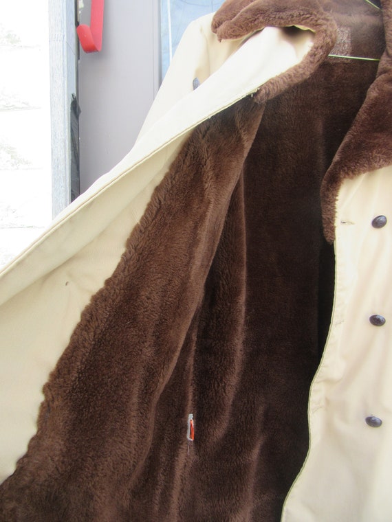 Vintage 1970s  Khaki brown men's Faux Fur Lined r… - image 6