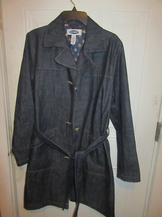 vintage womens navy blue denin  long coat old Navy