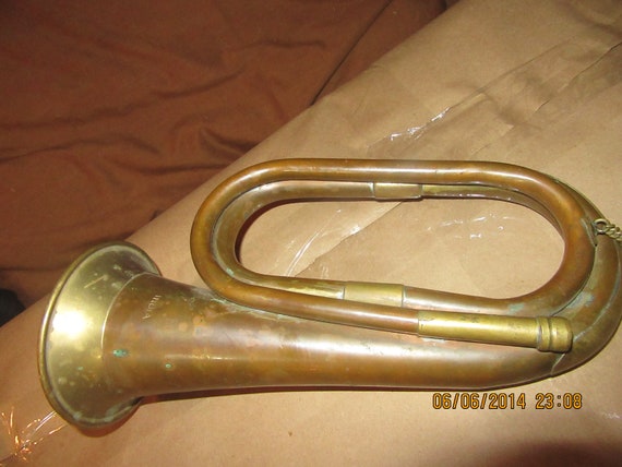 Vintage Antique Brass & Copper India Double Twist Bugle Horn Army Military  WWII 