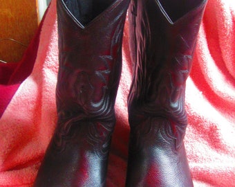 VINTAGE Abilene  USA Leather  Men's burgundy brown red western boots mens 10.5 Boot STACKED heel