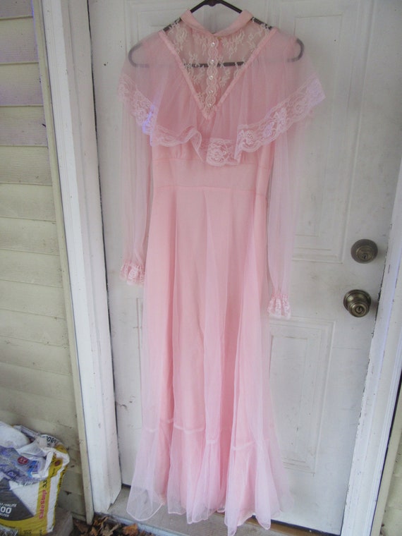 VINTAGE Victorian style pink chiffon AND LACE gown