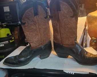 VINTAGE womens J Chisholm  2 tone leather and suede cowboy boots sz 8.5