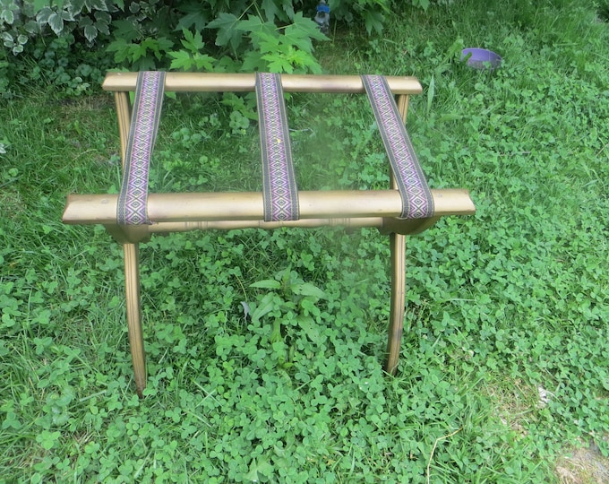 Vintage Large Wooden Luggage Rack Folding Luggage Stand With 3 Straps