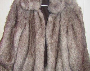 Vintage GIORIO Morandi  faux fur  reversible  princess seam  zip jacket grey faux fur w brown med