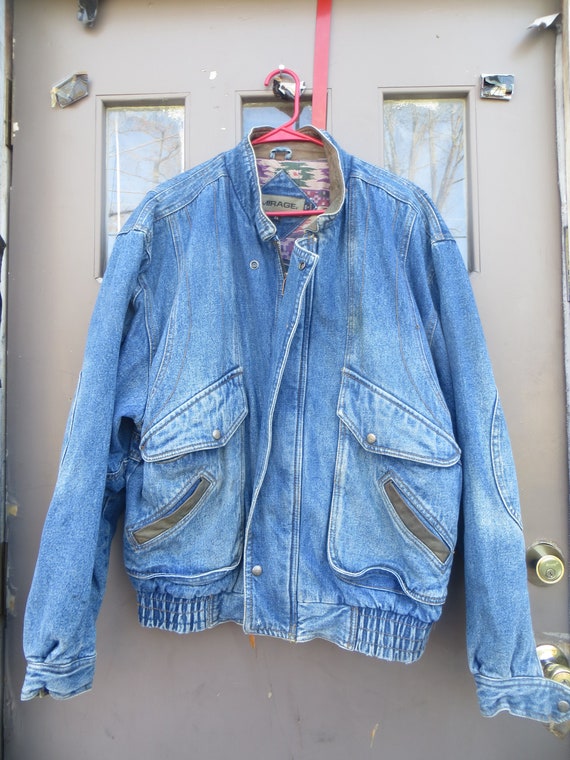 Vtg Mirage Mens blue faded denim jacket with leather xlarge | Etsy