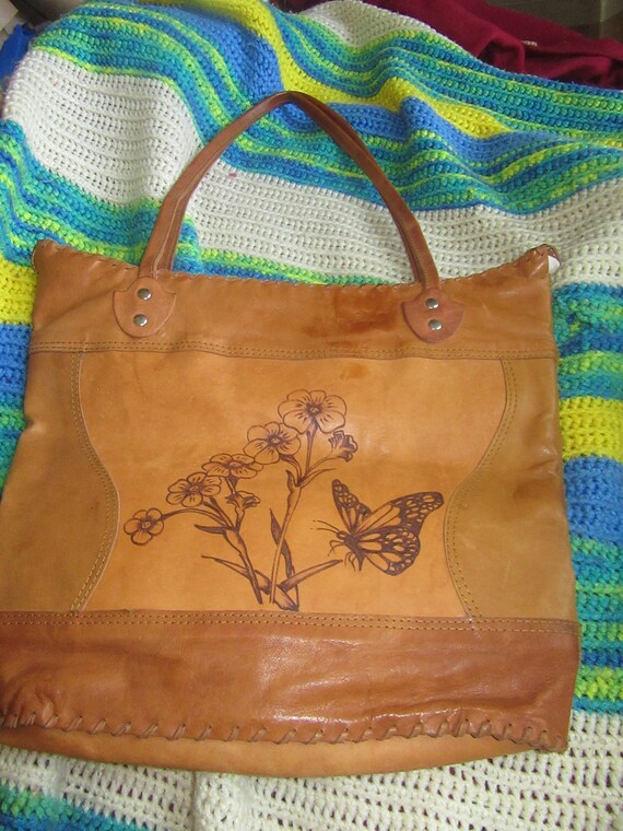 Vintage handtooled leather hippie boho handbag BUT