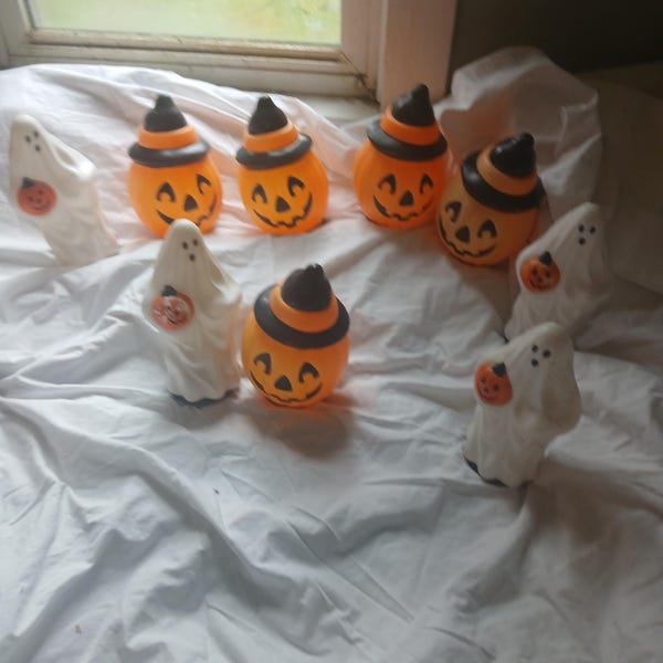 1995 9 vintage Empire HALLOWEEN Moldeado por soplado Calabazas Fantasmas Marcadores de camino Luces