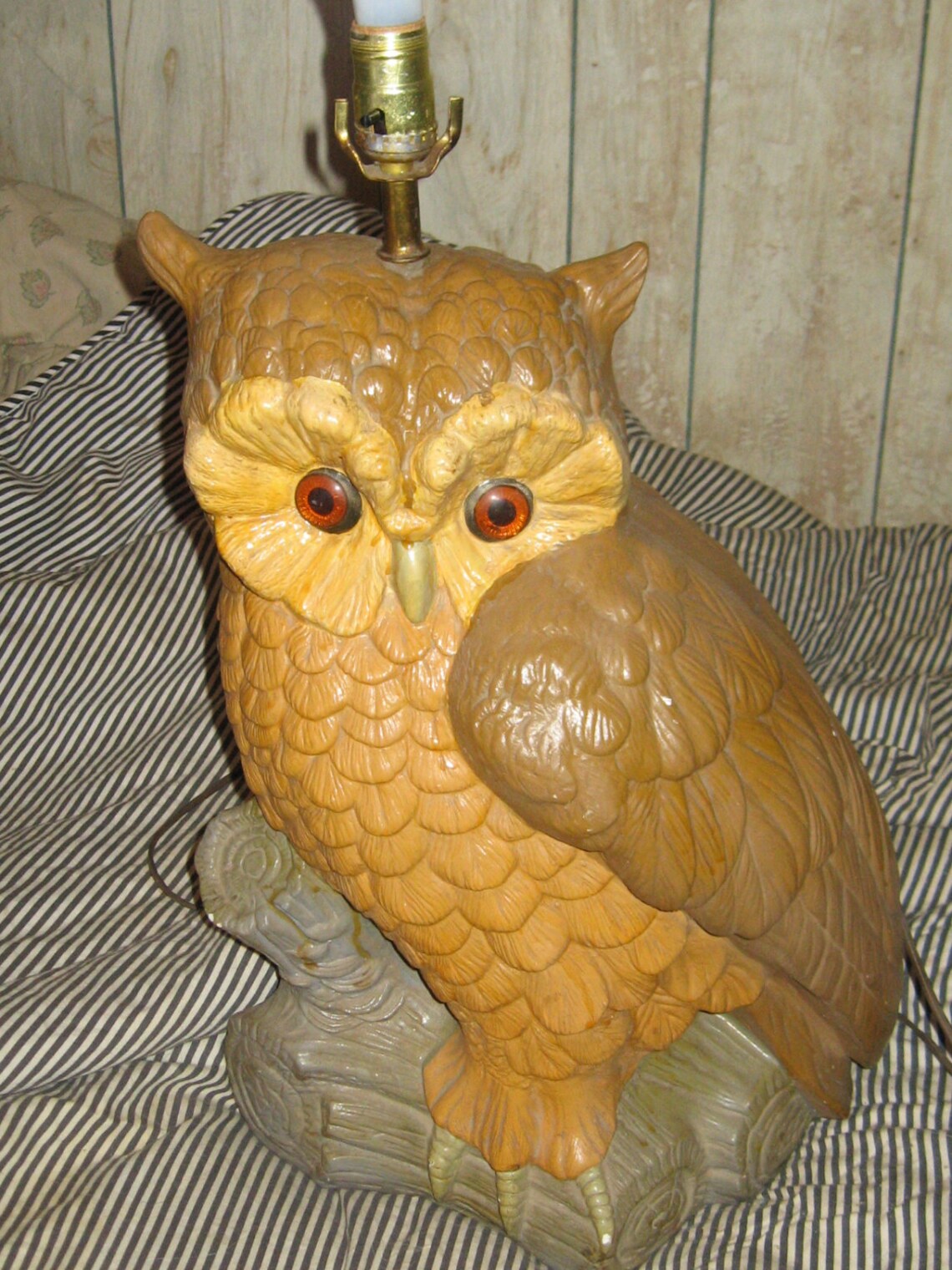 Huge Vintage chalkware Owl Lamp Etsy