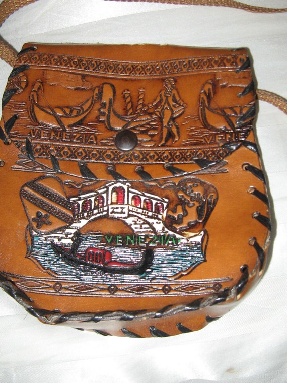 Vintage Venezia ITALY Hand Tooled Painted Leather… - image 1