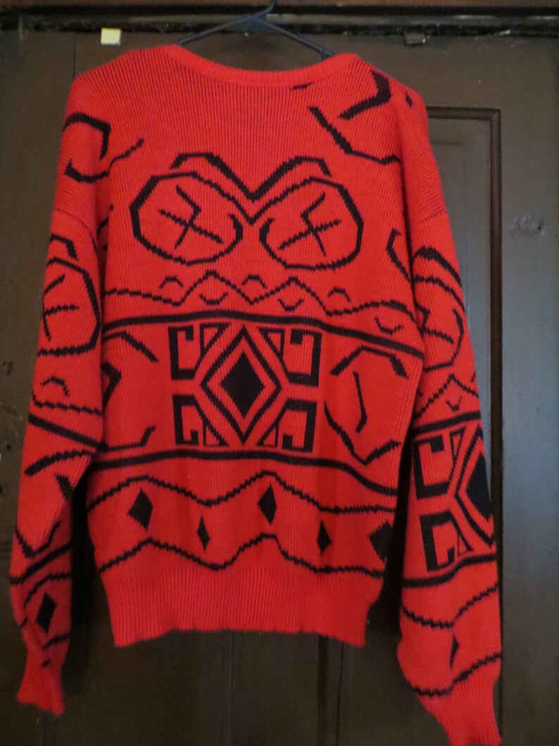 80s Playboy Hipster Oversized Sweater Ski Red and Black AZTEC - Etsy