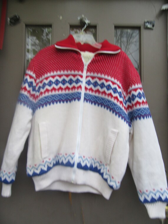 VTG 80s Boho Knitted Acrylic Sweater   Ski Jacket… - image 1