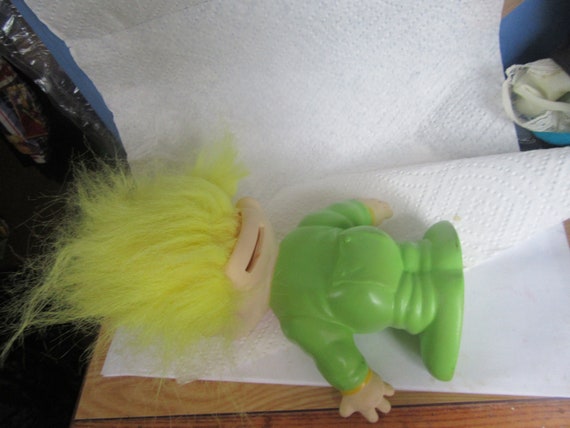 Vtg 1990s Sleepy Troll Bank Lime Green With Yellow Hair 