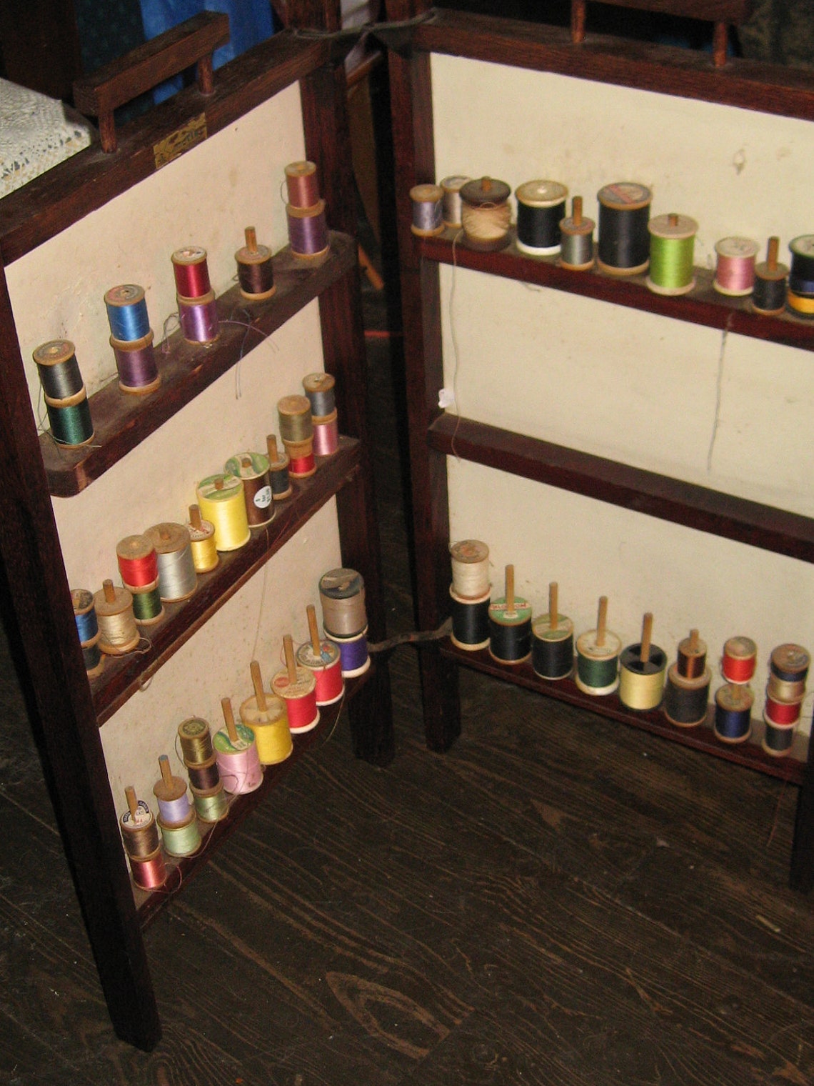 Antique oak wood Sew Tidy sewing notion folding caddy Etsy