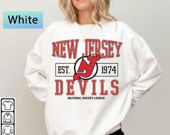 Vintage 90s New Jersey Devils Hockey Sweatshirt, New Jersey Devil Shirt, Devils T-Shirt, Hockey Fan Shirt, Retro New Jersey Ice Hockey Tee