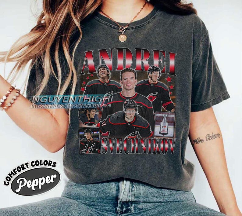 Comfort Colors® Andrei Svechnikov Hockey T-shirt, Carolina Hurricanes Hockey T-shirt, 90s Vintage Hockey Shirt, Hockey Gift For Fan image 2