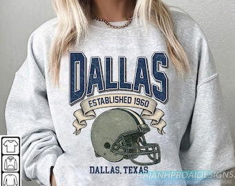 Dallas Football 1960 Retro Sweatshirt, Vintage Helmet Crewneck, Classic Texas Pride Sweater, Game Day Fan Gift Shirt