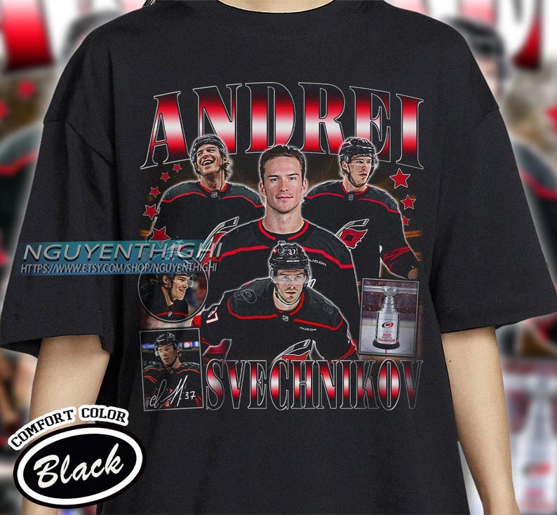 Comfort Colors® Andrei Svechnikov Hockey T-shirt, Carolina Hurricanes Hockey T-shirt, 90s Vintage Hockey Shirt, Hockey Gift For Fan image 1