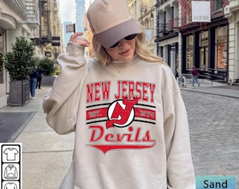 Vintage 90s New Jersey Devils Shirt, Crewneck New Jersey Devils Sweatshirt, Jersey Hockey Gift For Christmas