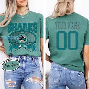 Personalized Comfort Colors® San Jose Sharks T-Shirt | Comfort Colors T-Shirt for Hockey Fans | Custom Number | Retro Team Shirt