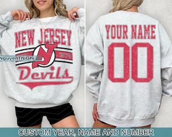 New Jersey Devils Sweatshirt, New Jersey Hockey Crewneck, Retro New Jersey Hockey Shirt, Retro New Jersey Devils Ice Hockey Fan Sweater