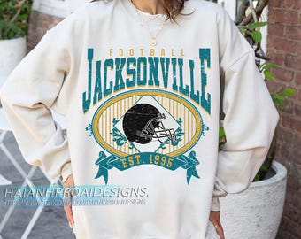Jacksonville Football Est. 1995 Vintage Crewneck, Retro Sports Helmet Sweatshirt, Classic Game Day Fan Apparel