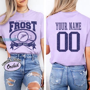 Comfort Colors® Two- Sided Minnesota Frost T-shirt, Personalized Name & Number, Vintage Style Women T-Shirt, Gift For Fan Hockey