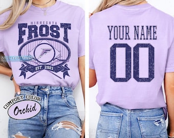 Comfort Colors® Two- Sided Minnesota Frost T-shirt, Personalized Name & Number, Vintage Style Women T-Shirt, Gift For Fan Hockey