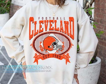 Cleveland Football Est. 1965 Vintage Crewneck, Retro Sports Helmet Sweatshirt, Classic Game Day Fan Apparel