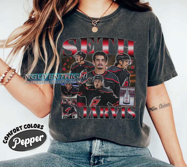 Comfort Colors® Seth Jarvis Hockey T-shirt, Carolina Hurricanes Hockey T-shirt, 90s Vintage Hockey Shirt, Hockey Gift For Fan image 2