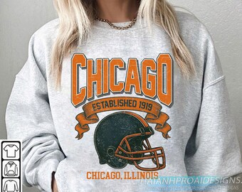Chicago Football 1919 Retro Sweatshirt, Vintage Helmet Crewneck, Classic Illinois Pride Sweater, Game Day Fan Gift Shirt