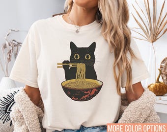Noodle Cat Shirt, Comfort Colors Cat T-shirt, Ramen Cat shirt, Cat Lover Shirt, Kawaii shirt, Cat Lover Gift, Foodie Lover Shirts, Cat Tee