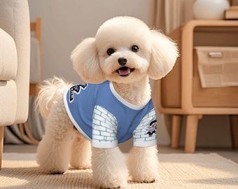 Camiseta pequeña de Deltarune para perros con diseño de ladrillos de graffiti azul, moda para mascotas, estilo gamer, camiseta de anime.