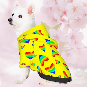 Celebrate Pride with Yellow Hearts Dog Hoodie for Small Dog, Fashionable Dog Sweater, Perfect gift for Dog Lover, Fathers Day  Gift