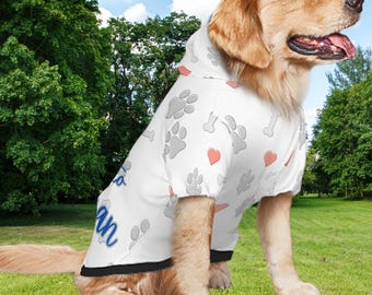 Ready for Park Fashion, Dog Hoodie, My Heart Belongs to My Human, White with Grey Hearts, Great Gift for Fathers Day