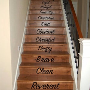 Vinyl Stair Decals Scout Law Removable Decor cross over bridge