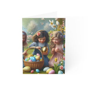 Conjunto de cartões de Páscoa caprichosos - perfeito para crianças, celebrações de primavera, caça aos ovos, desejos de aniversário, ilustrado à mão