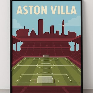 Aston Villa Park Print: Claret & Blue Birmingham Skyline (Digital Download
