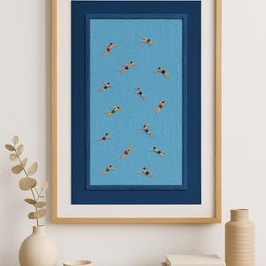 Minimalistische Schwimmer Kunstdruck | Blauer Pool-Wand-Kunst | Modernes Schwimmen Poster | Digitaler Download | Sommer Strand Dekor | Strukturierte Illustration