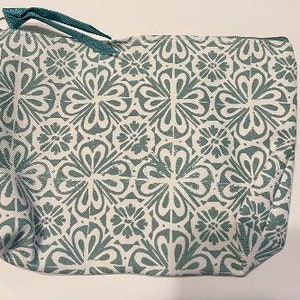 Blue Flowered Canvas Small Clutch Wallet Coin Purse for Change