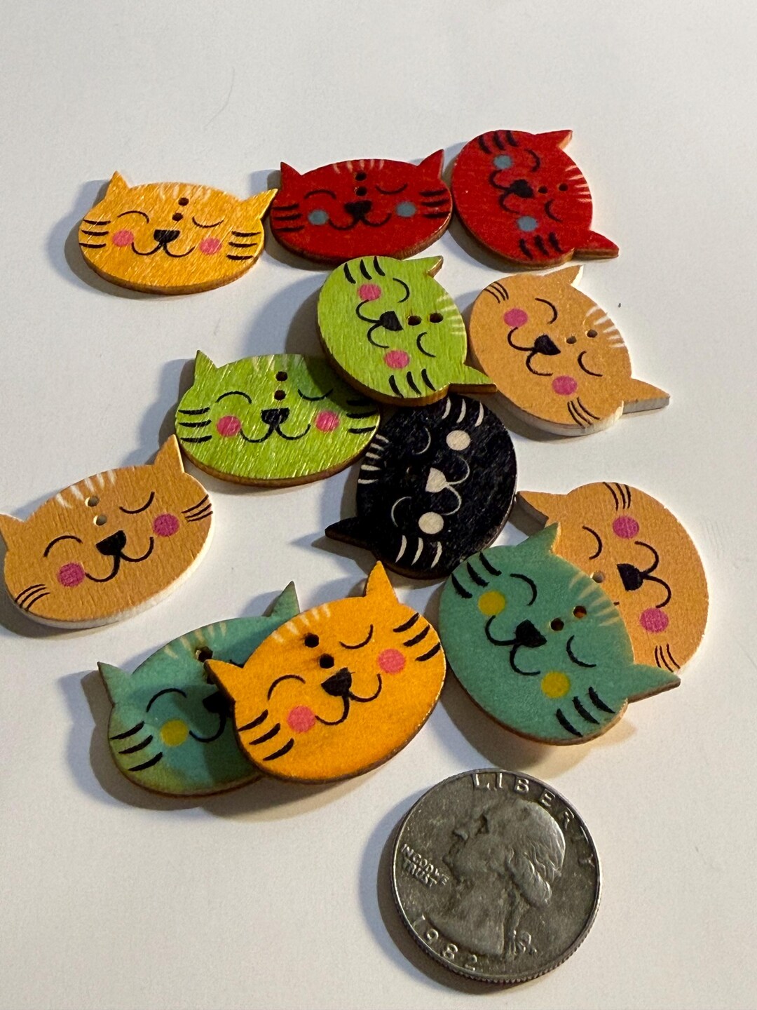 Cats Cat Head Wood BUTTONS 2 Hole Kids Colorful - Etsy