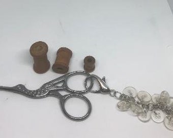 Button Scissor Fob | Clear Buttons | Key Chain | Sewing | Cross Stitch | Needlework | Embroidery